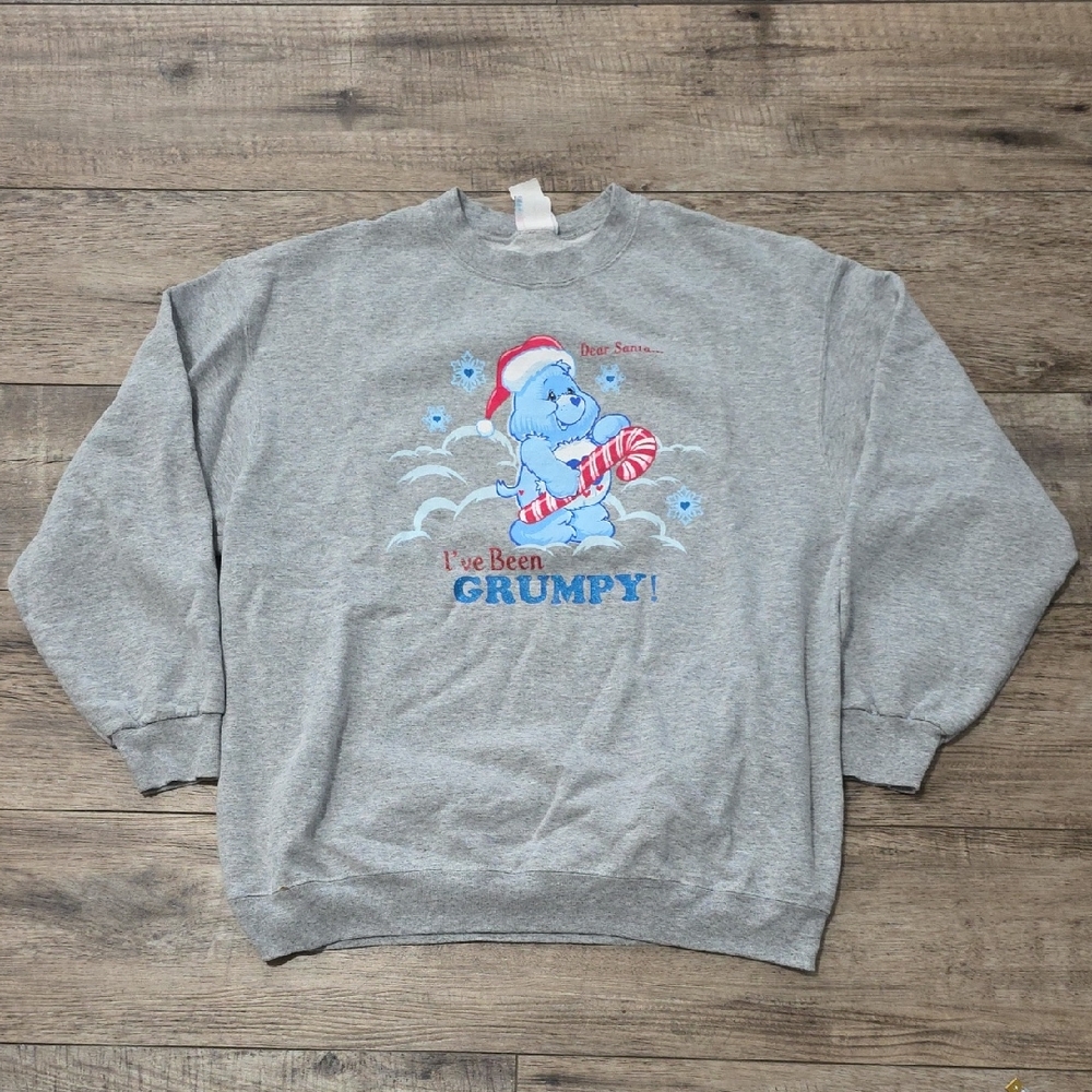 Vintage Y2K 2004 Care Bears Womens Christmas Grumpy Bear Sweatshirt Gray